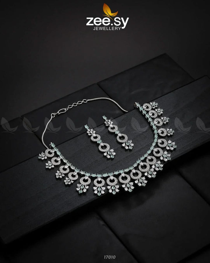 Statement Pieces Necklace Silver Mint Green Necklace Sets - Zeesy Jewellery Pakistan | Premium Artificial & Imitation Jewellery