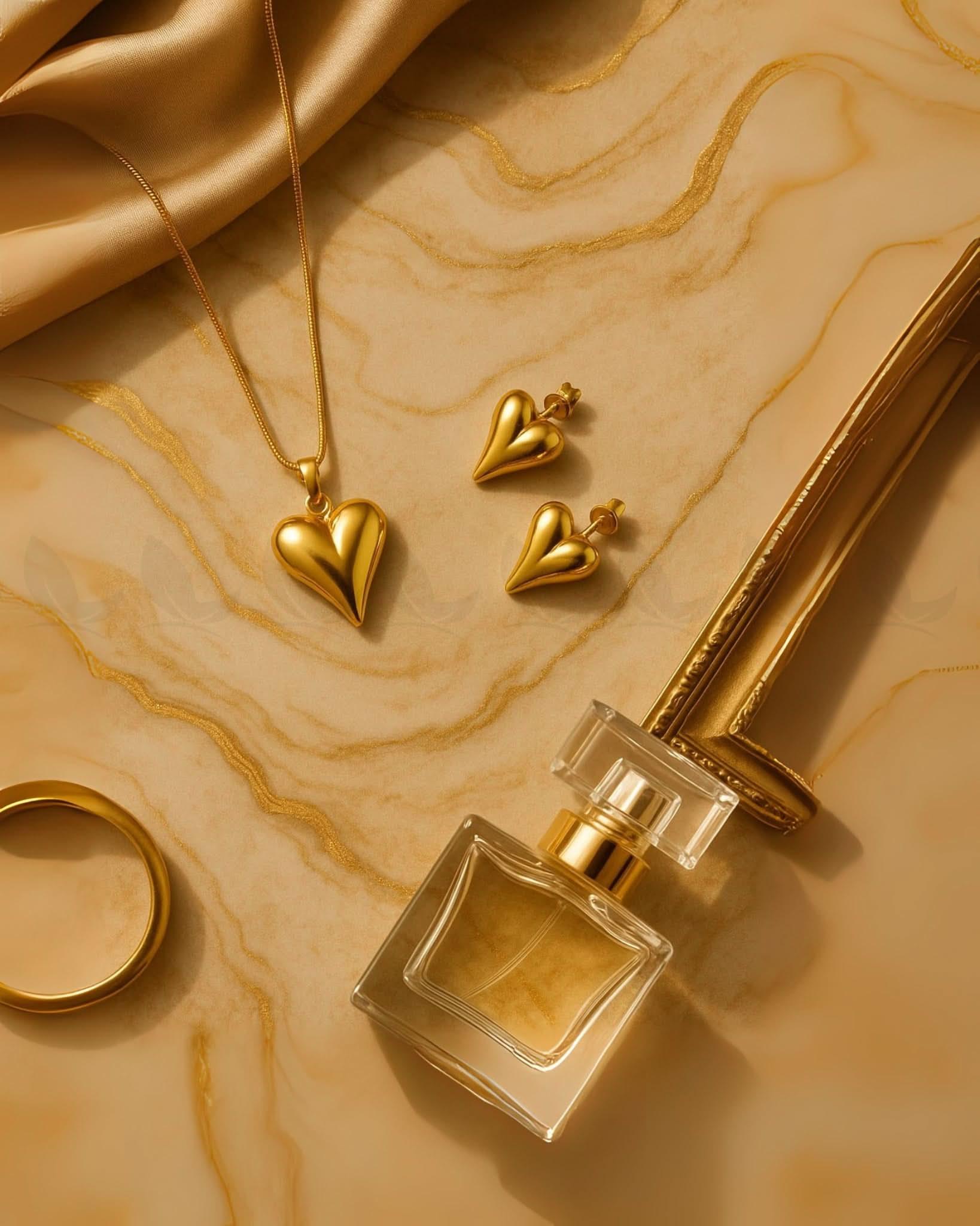 Chic Gold Puffed Heart Pendant Pendant - Zeesy Jewellery Pakistan | Premium Artificial & Imitation Jewellery