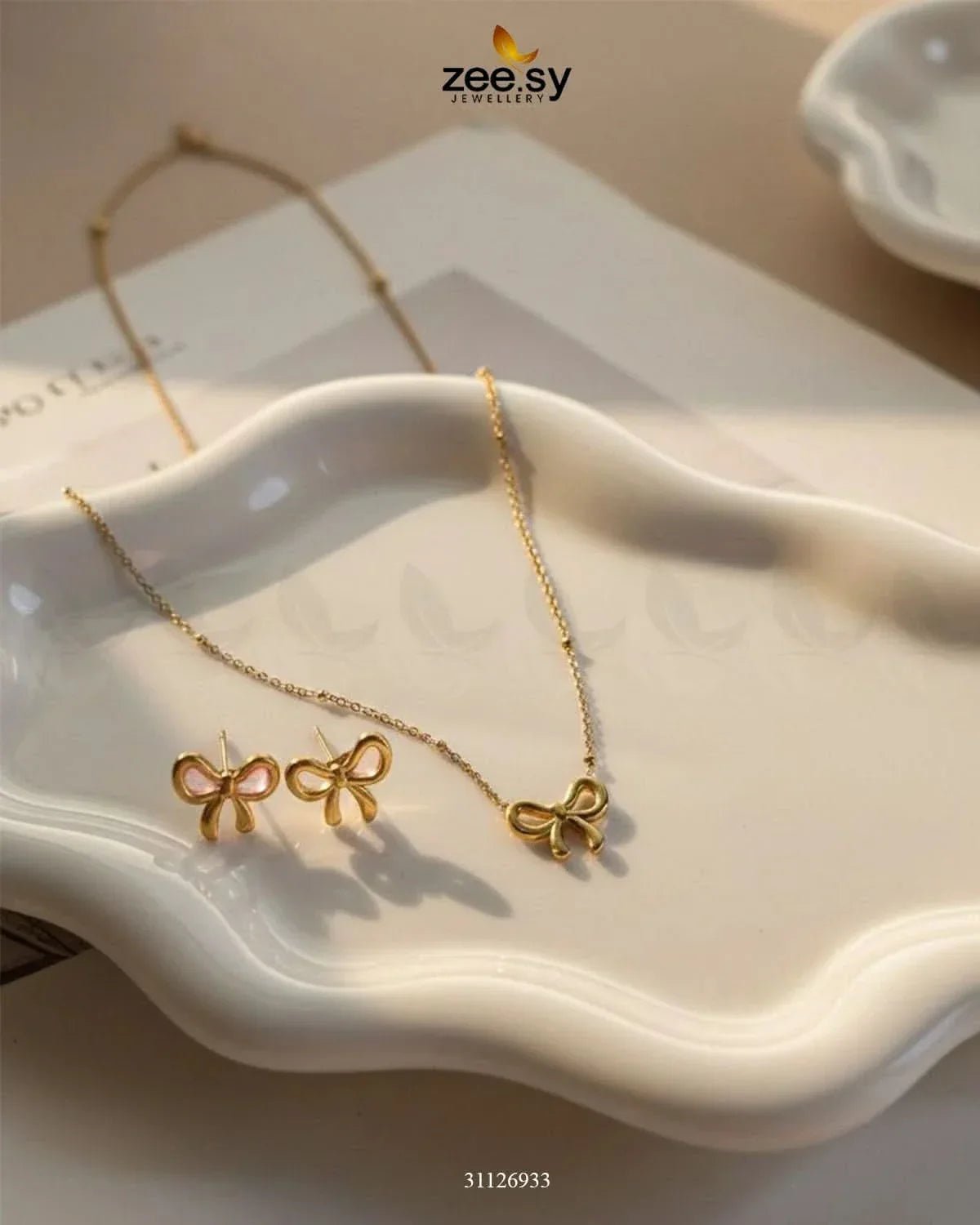 Delicate Ribbon Bow Pendant Set Pendant - Zeesy Jewellery Pakistan | Premium Artificial & Imitation Jewellery