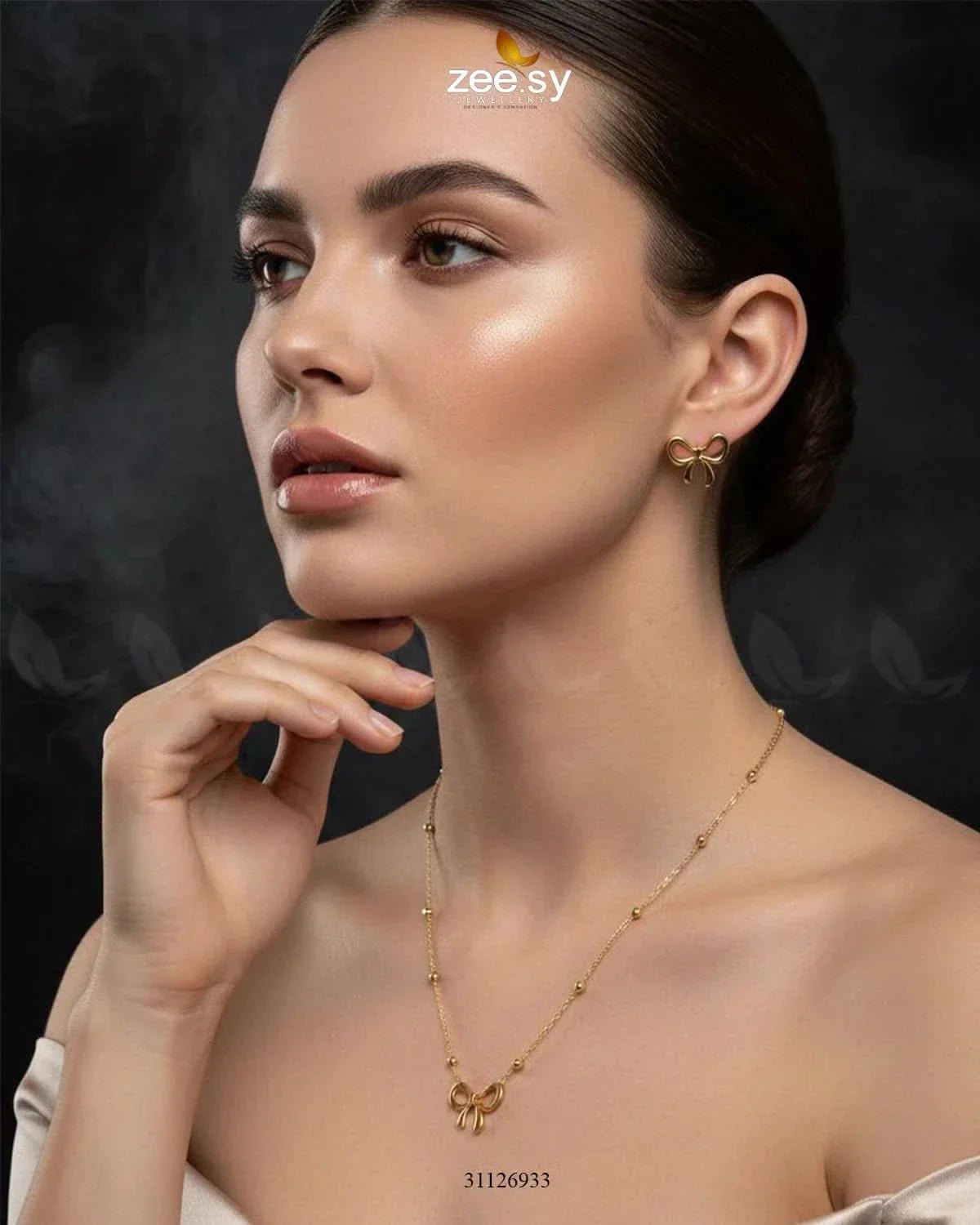 Delicate Ribbon Bow Pendant Set Pendant - Zeesy Jewellery Pakistan | Premium Artificial & Imitation Jewellery