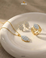 Rosette Cluster Ring Pendant Set - Zeesy.pk