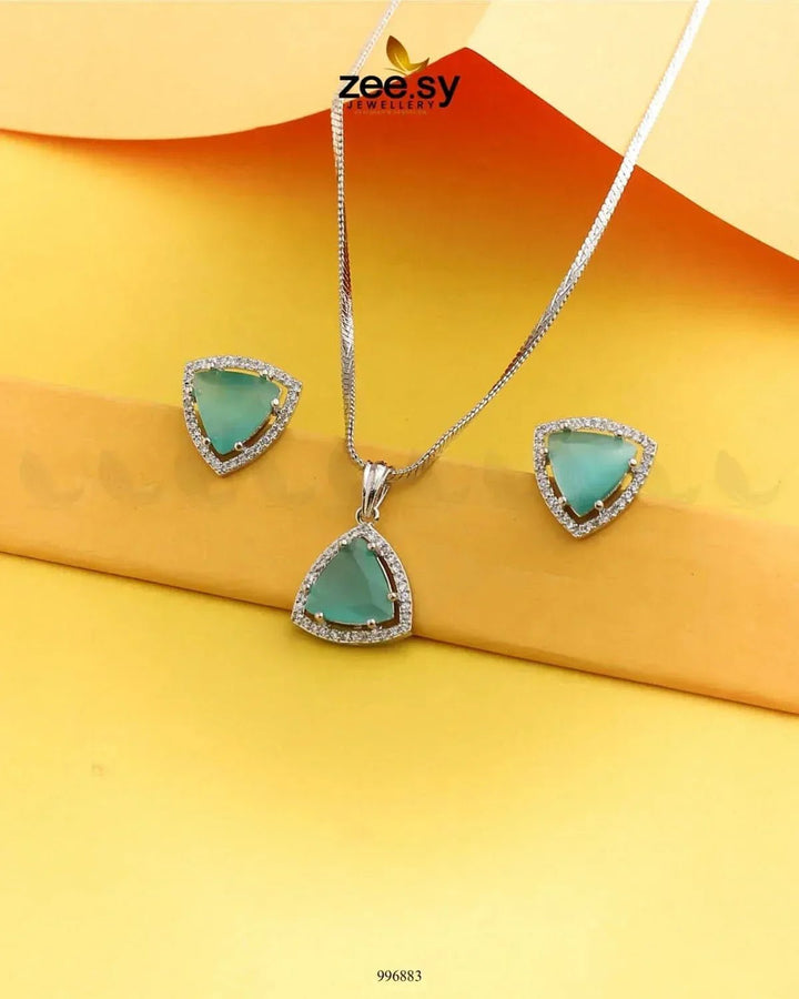 Triad Pendant Set Mint Green Pendant - Zeesy Jewellery Pakistan | Premium Artificial & Imitation Jewellery