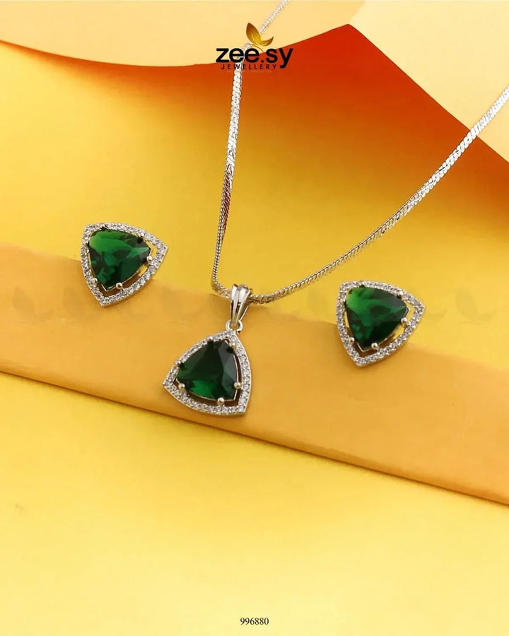 Triad Pendant Set Emerald Green Pendant - Zeesy Jewellery Pakistan | Premium Artificial & Imitation Jewellery