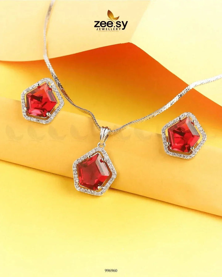 Daimond Pendant Set Fuchsia Pendant - Zeesy Jewellery Pakistan | Premium Artificial & Imitation Jewellery