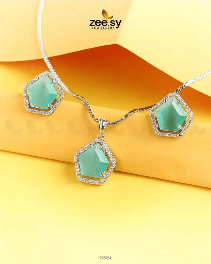 Daimond Pendant Set Mint Green Pendant - Zeesy Jewellery Pakistan | Premium Artificial & Imitation Jewellery