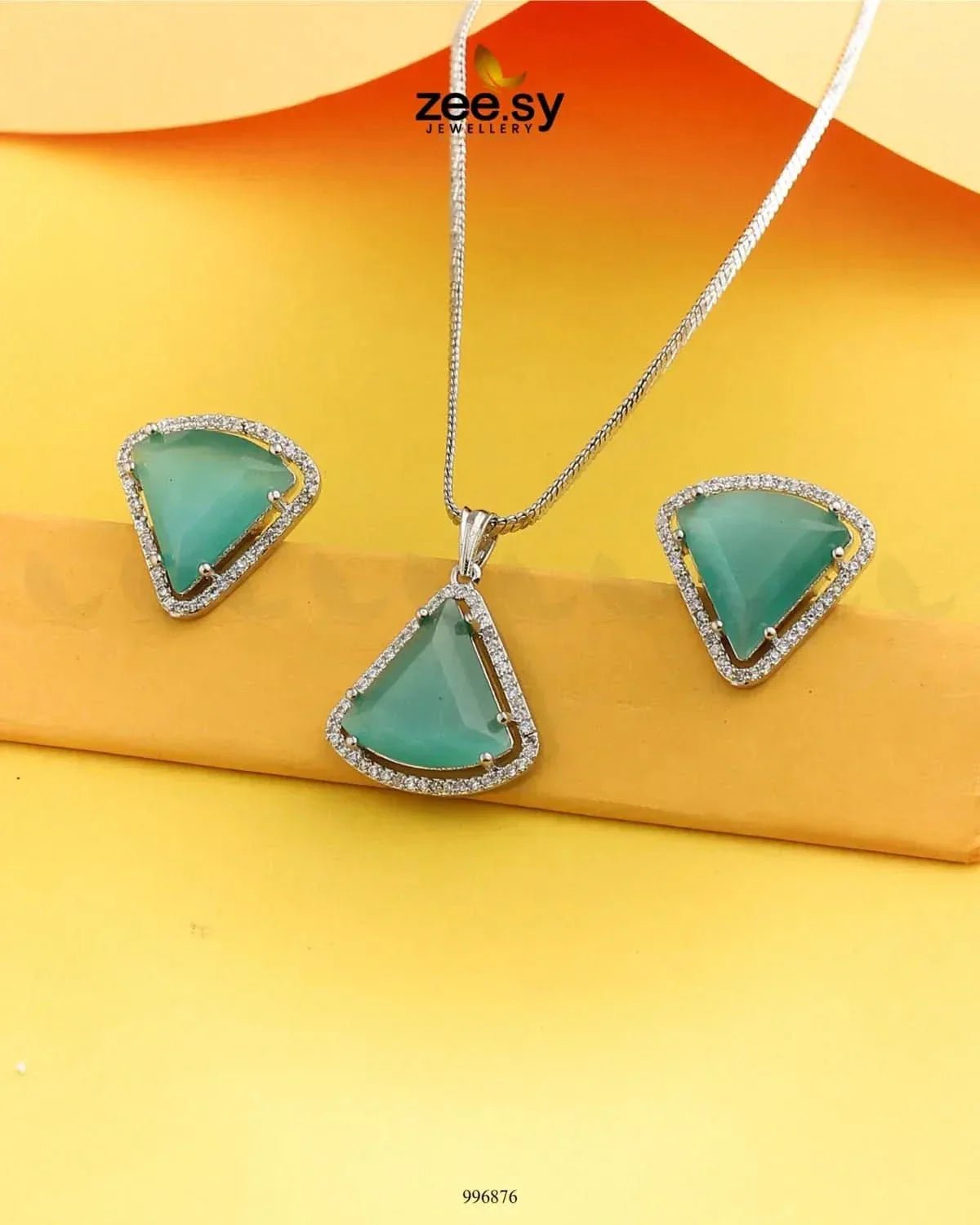 Tetrahedron Pendant Set Mint Green Pendant - Zeesy Jewellery Pakistan | Premium Artificial & Imitation Jewellery