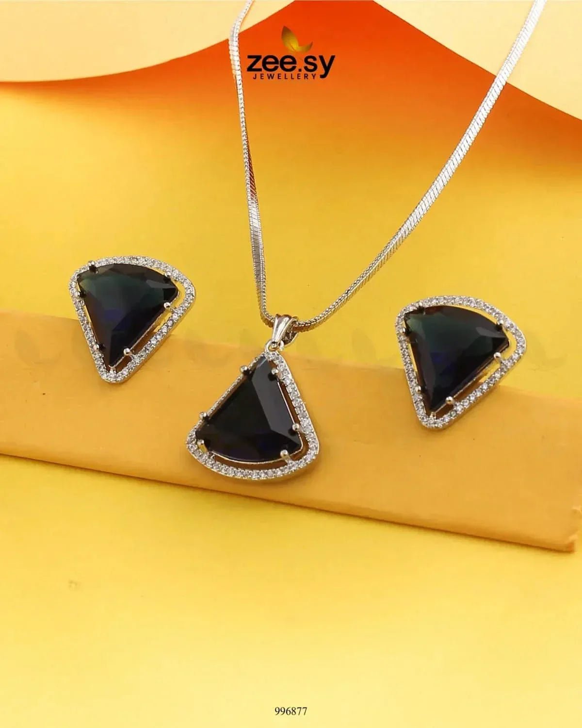Tetrahedron Pendant Set Dark Blue Pendant - Zeesy Jewellery Pakistan | Premium Artificial & Imitation Jewellery