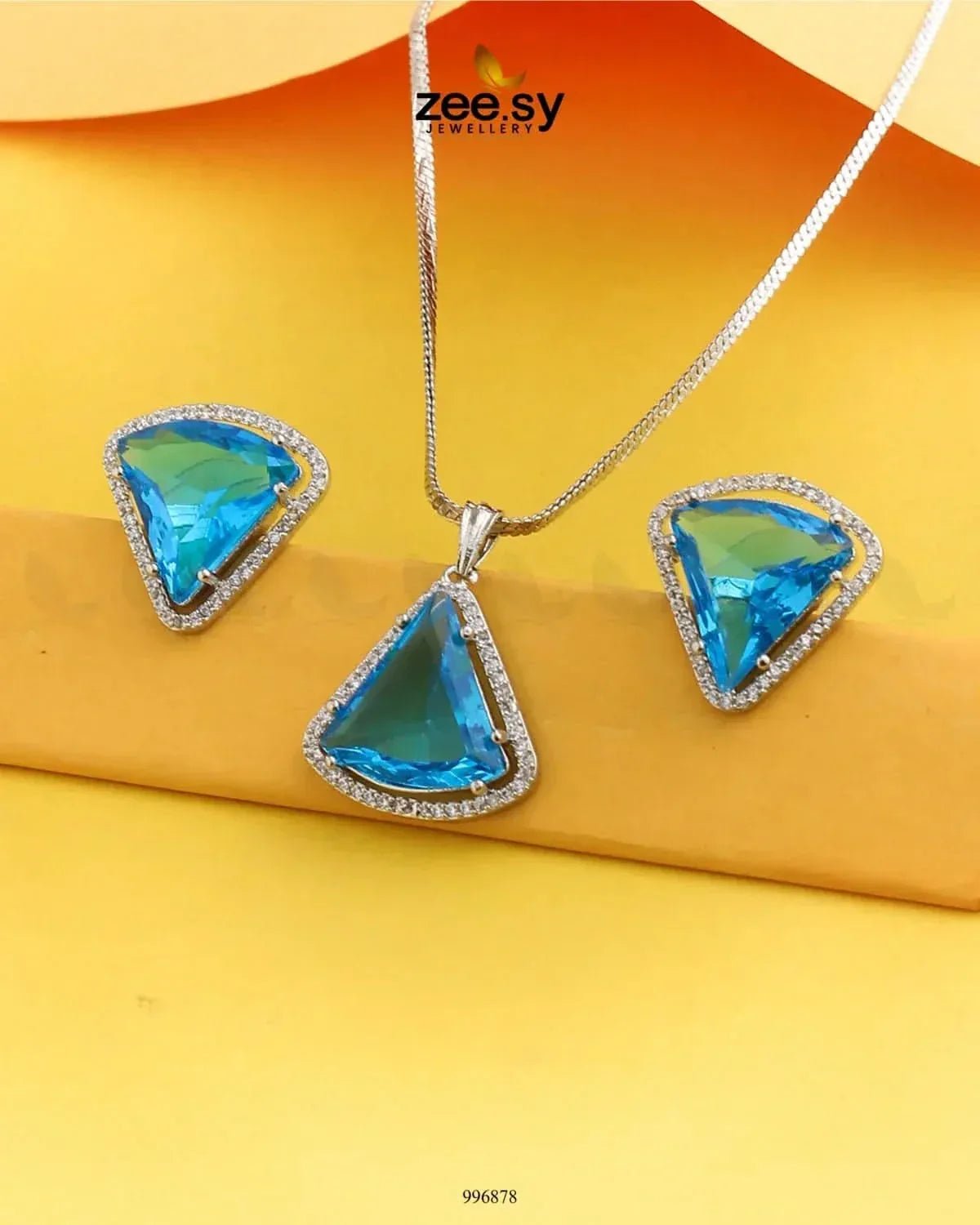 Tetrahedron Pendant Set Ocean Blue Pendant - Zeesy Jewellery Pakistan | Premium Artificial & Imitation Jewellery