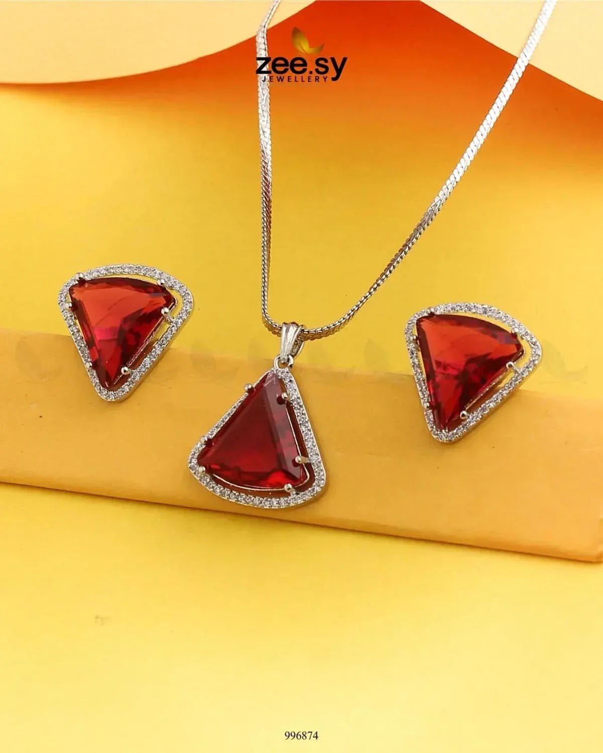 Tetrahedron Pendant Set Fuchsia Pendant - Zeesy Jewellery Pakistan | Premium Artificial & Imitation Jewellery