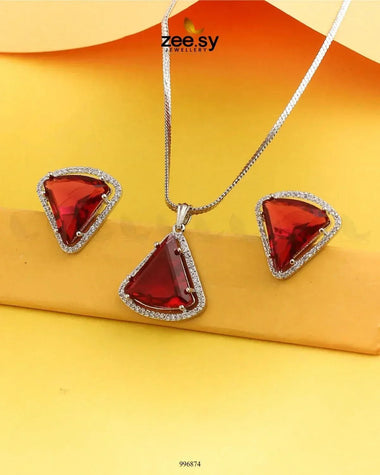 Tetrahedron Pendant Set Fuchsia Pendant - Zeesy Jewellery Pakistan | Premium Artificial & Imitation Jewellery