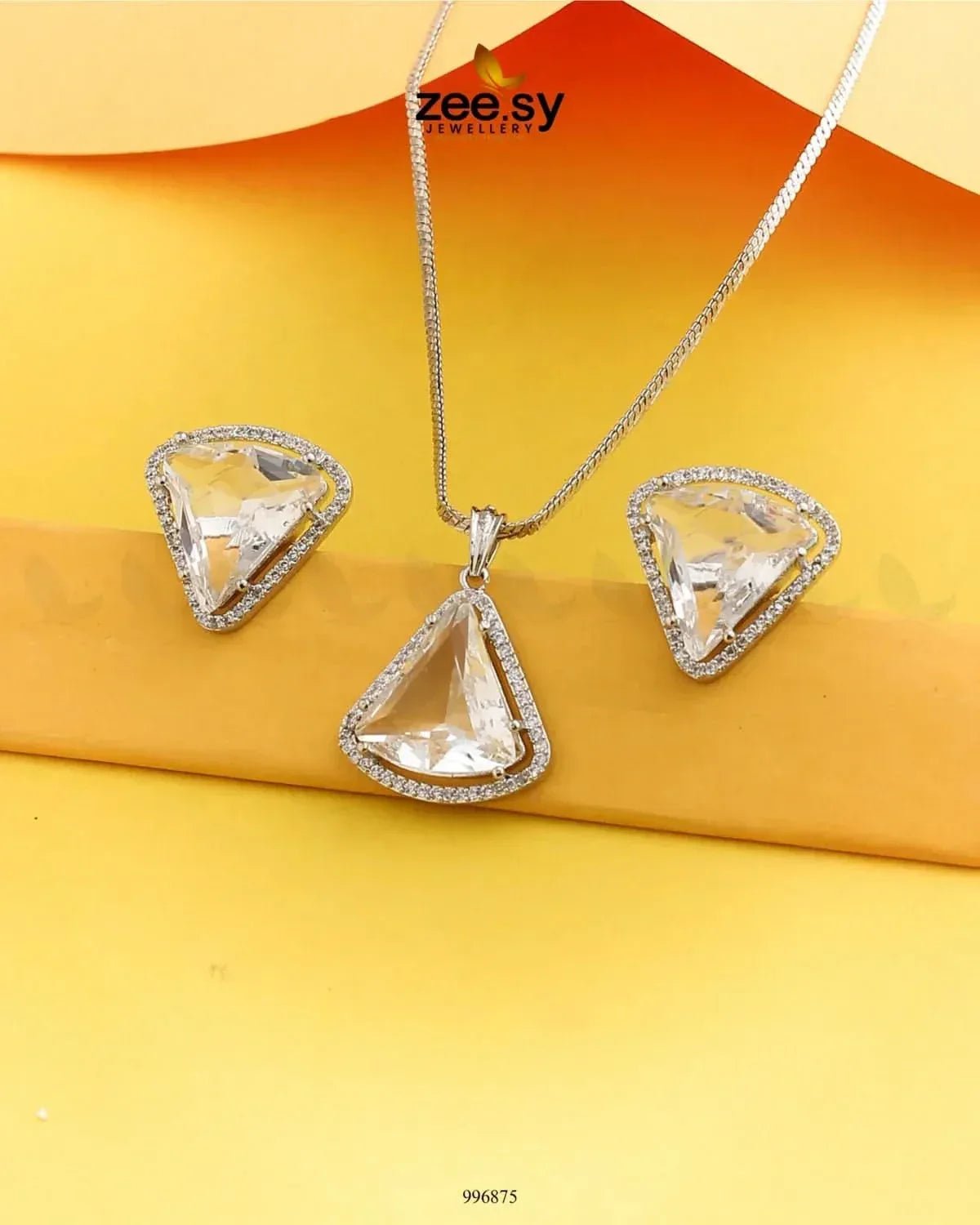 Tetrahedron Pendant Set White Pendant - Zeesy Jewellery Pakistan | Premium Artificial & Imitation Jewellery
