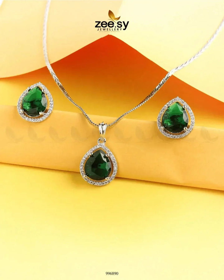 Tranquil Pendant Set Emerald Green Pendant - Zeesy Jewellery Pakistan | Premium Artificial & Imitation Jewellery
