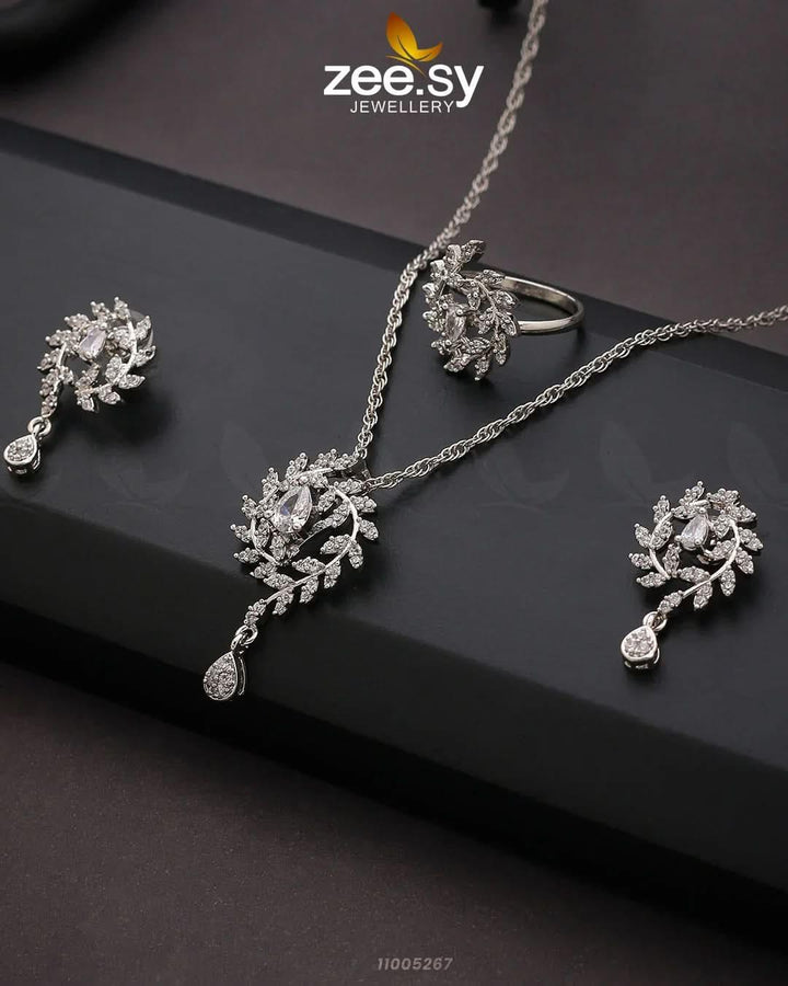 PENDANT-0100 Silver White Pendant - Zeesy Jewellery Pakistan | Premium Artificial & Imitation Jewellery