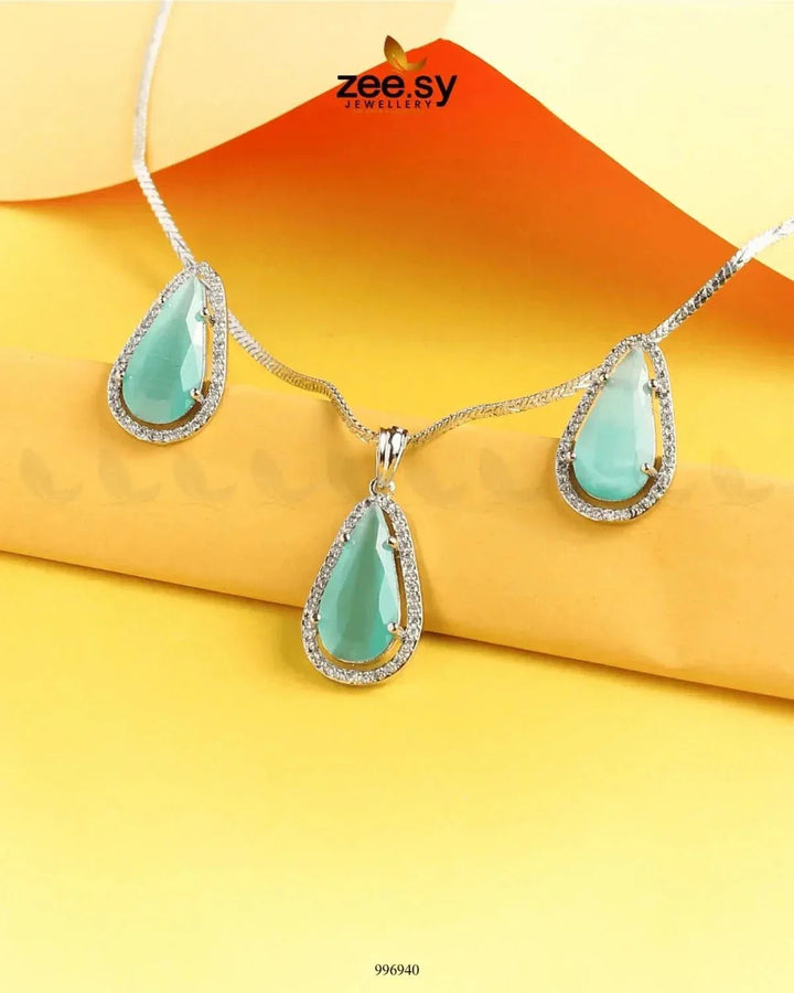 Nova Pendant Set Mint Green Pendant - Zeesy Jewellery Pakistan | Premium Artificial & Imitation Jewellery