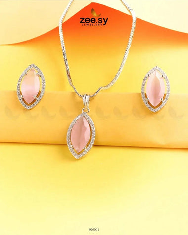 Verdant leafy Pendant Set Mint pink Pendant - Zeesy Jewellery Pakistan | Premium Artificial & Imitation Jewellery