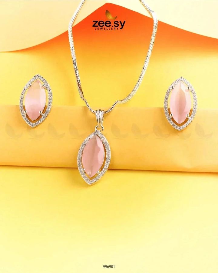 Verdant leafy Pendant Set Mint pink Pendant - Zeesy Jewellery Pakistan | Premium Artificial & Imitation Jewellery