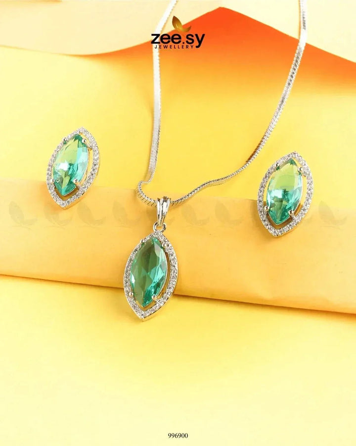Verdant leafy Pendant Set Teal Pendant - Zeesy Jewellery Pakistan | Premium Artificial & Imitation Jewellery