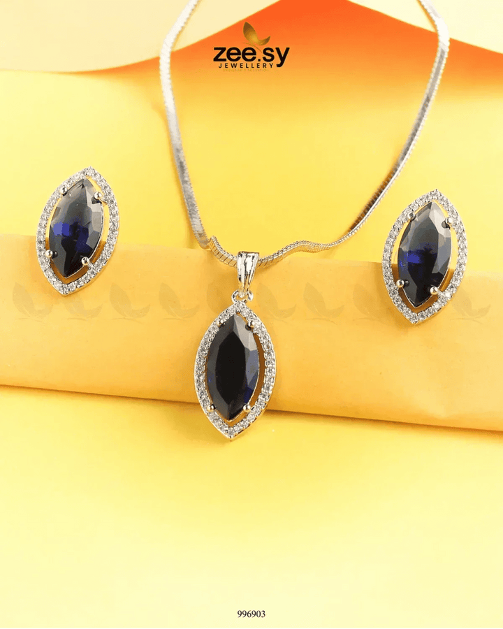Verdant leafy Pendant Set Dark Blue Pendant - Zeesy Jewellery Pakistan | Premium Artificial & Imitation Jewellery