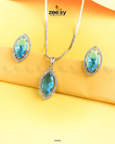 Verdant leafy Pendant Set Ocean Blue Pendant - Zeesy Jewellery Pakistan | Premium Artificial & Imitation Jewellery