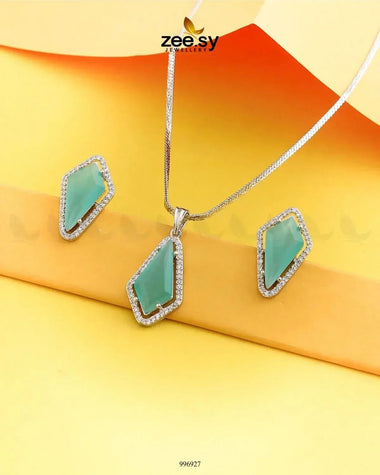 Gladiolus Pendant Set Mint Green Pendant - Zeesy Jewellery Pakistan | Premium Artificial & Imitation Jewellery