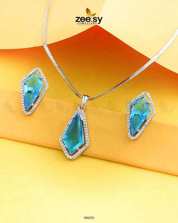 Gladiolus Pendant Set Ocean Blue Pendant - Zeesy Jewellery Pakistan | Premium Artificial & Imitation Jewellery