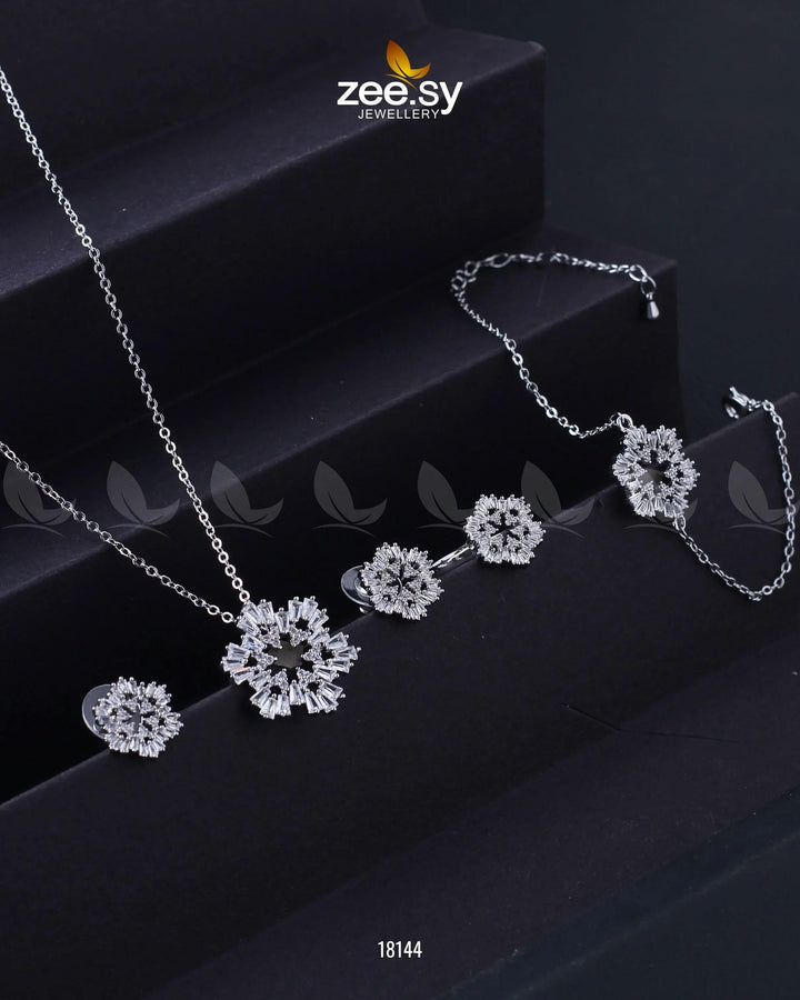 Snowflake Pendant Set Silver Pendants - Zeesy Jewellery Pakistan | Premium Artificial & Imitation Jewellery