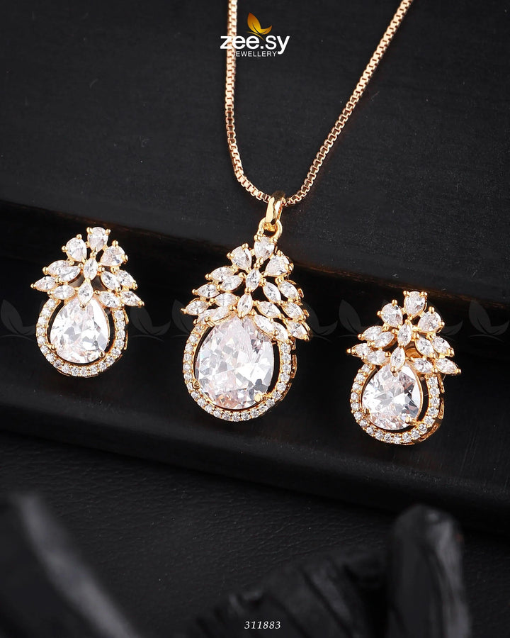 Zara's Pendant Set Golden White Pendants - Zeesy Jewellery Pakistan | Premium Artificial & Imitation Jewellery