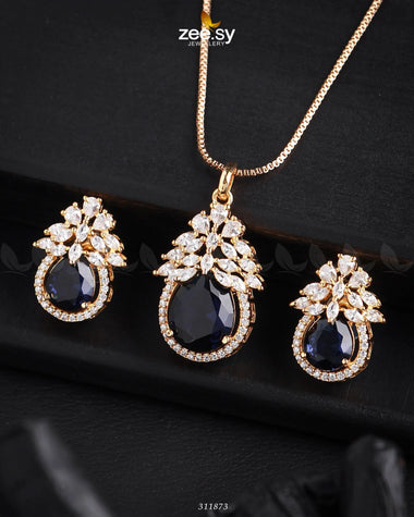 Zara's Pendant Set Golden Blue Pendants - Zeesy Jewellery Pakistan | Premium Artificial & Imitation Jewellery