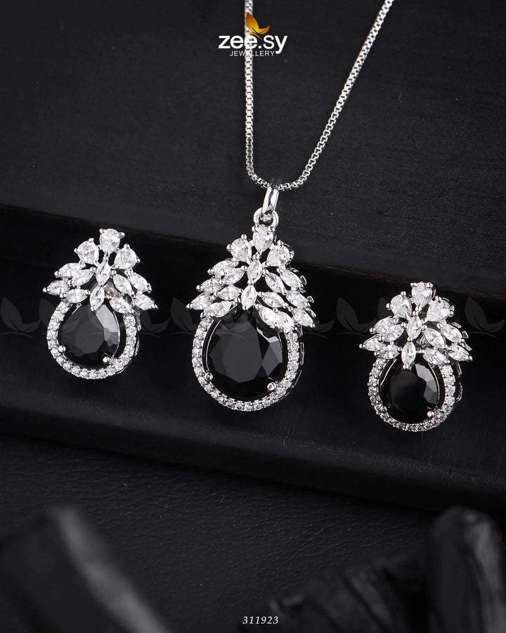 Zara's Pendant Set Sliver Black Pendants - Zeesy Jewellery Pakistan | Premium Artificial & Imitation Jewellery