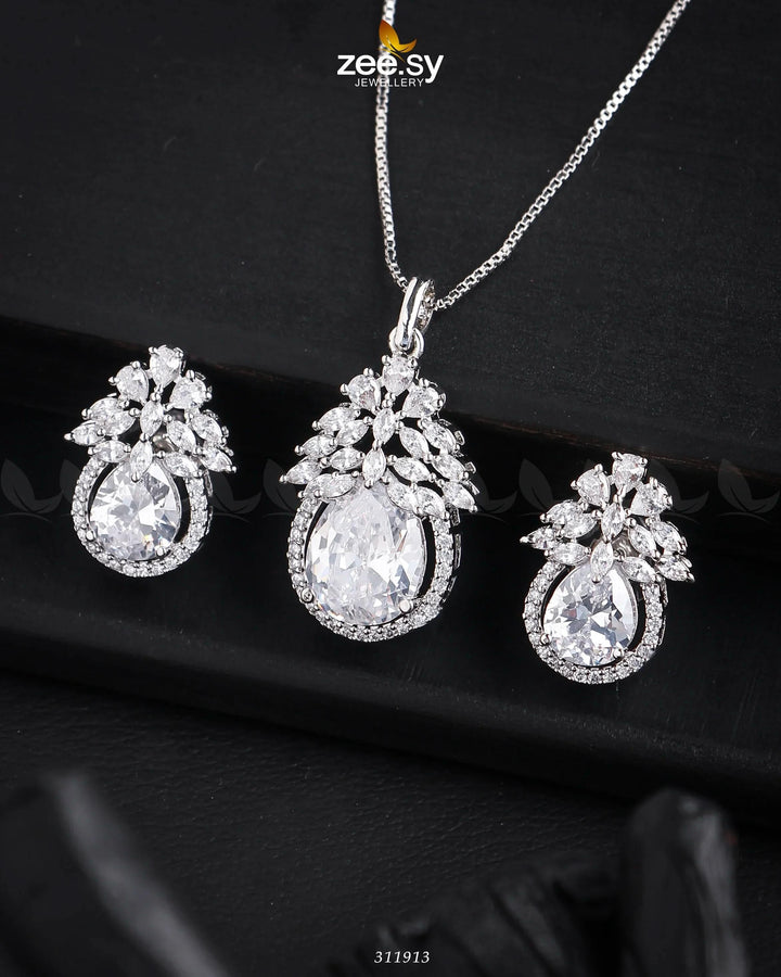 Zara's Pendant Set Sliver White Pendants - Zeesy Jewellery Pakistan | Premium Artificial & Imitation Jewellery
