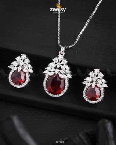 Zara's Pendant Set Silver Ruby Pendants - Zeesy Jewellery Pakistan | Premium Artificial & Imitation Jewellery