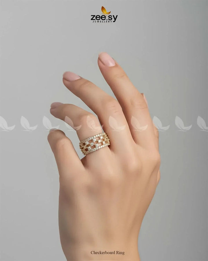 Checkerboard Ring Rings - Zeesy Jewellery Pakistan | Premium Artificial & Imitation Jewellery