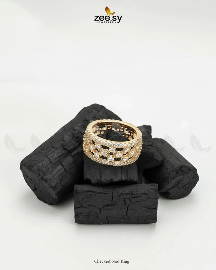 Checkerboard Ring Rings - Zeesy Jewellery Pakistan | Premium Artificial & Imitation Jewellery