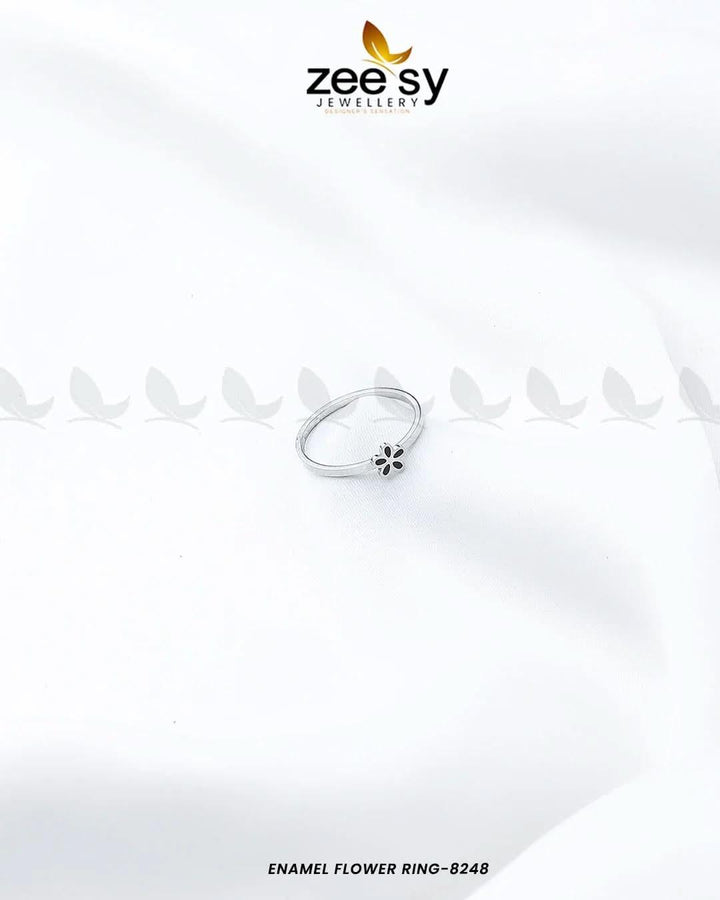 Enamel flower Ring-8248 Silver Black Rings - Zeesy Jewellery Pakistan | Premium Artificial & Imitation Jewellery