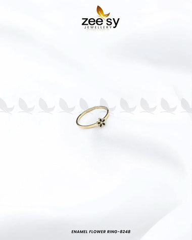 Enamel flower Ring-8248 Golden Black Rings - Zeesy Jewellery Pakistan | Premium Artificial & Imitation Jewellery