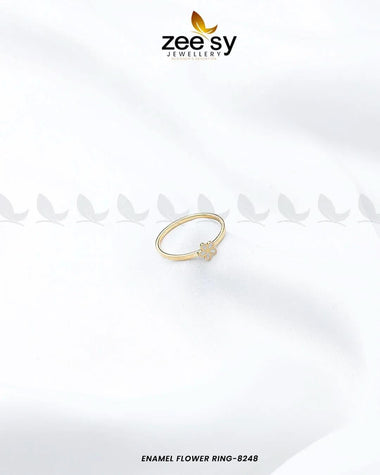 Enamel flower Ring-8248 Golden White Rings - Zeesy Jewellery Pakistan | Premium Artificial & Imitation Jewellery