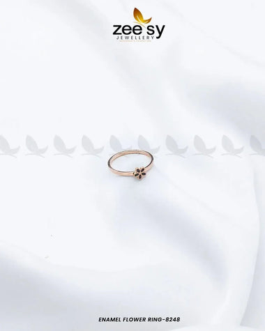 Enamel flower Ring-8248 Rose Gold Black Rings - Zeesy Jewellery Pakistan | Premium Artificial & Imitation Jewellery