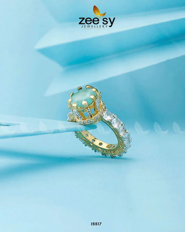 Moana Ring Golden Mint Green Rings - Zeesy Jewellery Pakistan | Premium Artificial & Imitation Jewellery