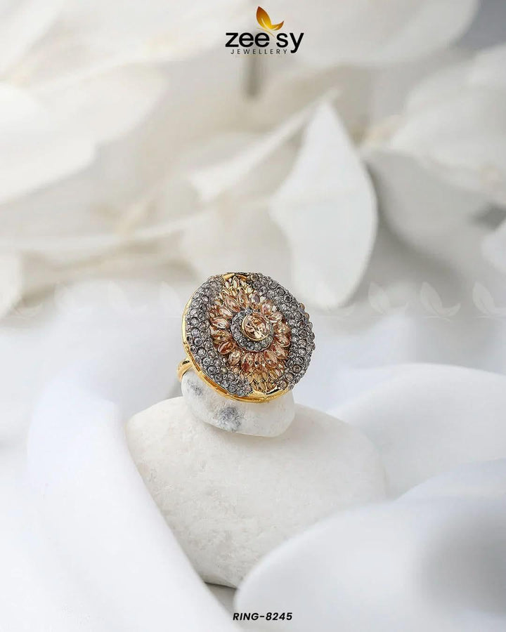 Zircon Cluster Ring-8245 Champagne Rings - Zeesy Jewellery Pakistan | Premium Artificial & Imitation Jewellery