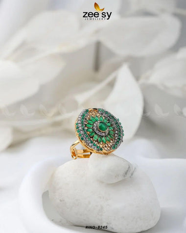 Zircon Cluster Ring-8245 Green Rings - Zeesy Jewellery Pakistan | Premium Artificial & Imitation Jewellery