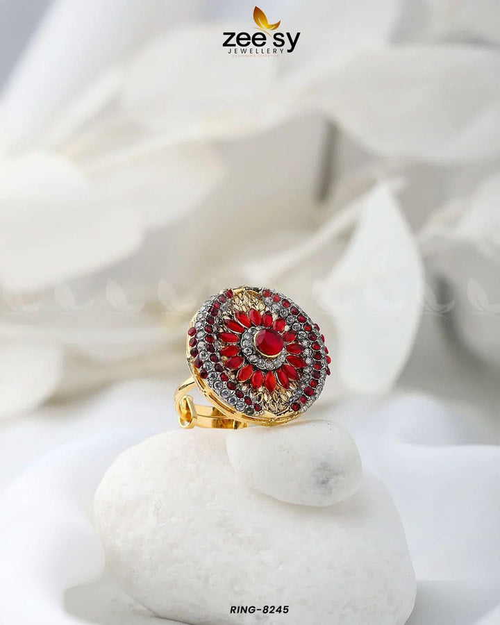 Zircon Cluster Ring-8245 Red Rings - Zeesy Jewellery Pakistan | Premium Artificial & Imitation Jewellery