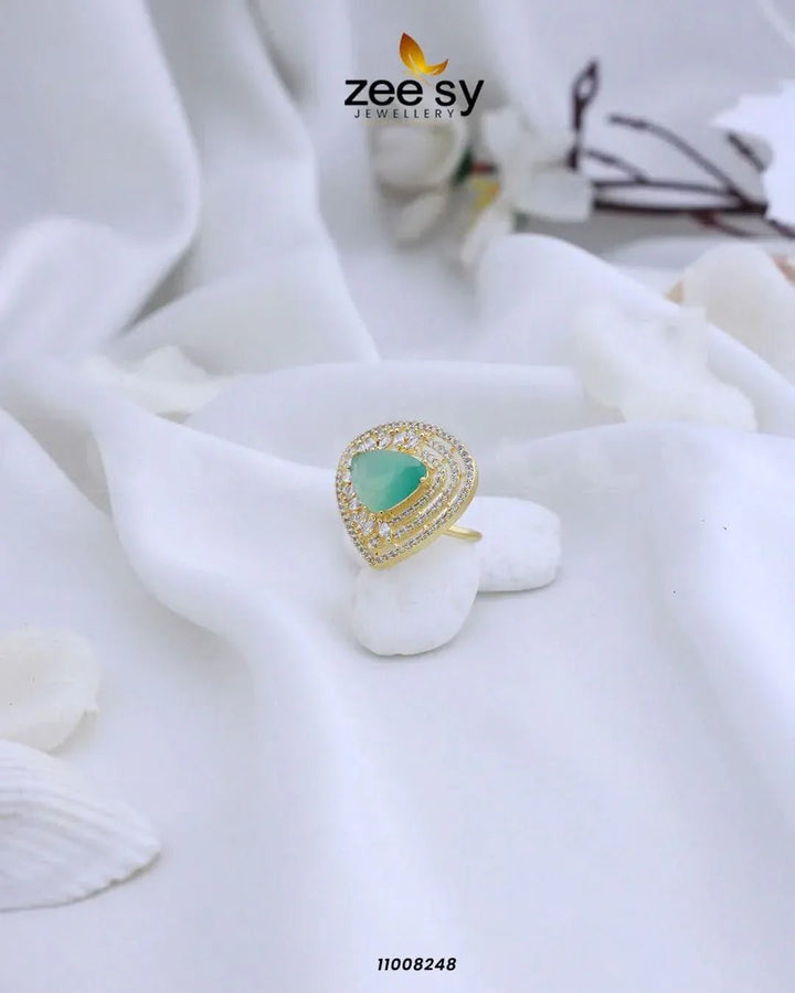RING-8279 Golden Mint Green Rings - Zeesy Jewellery Pakistan | Premium Artificial & Imitation Jewellery