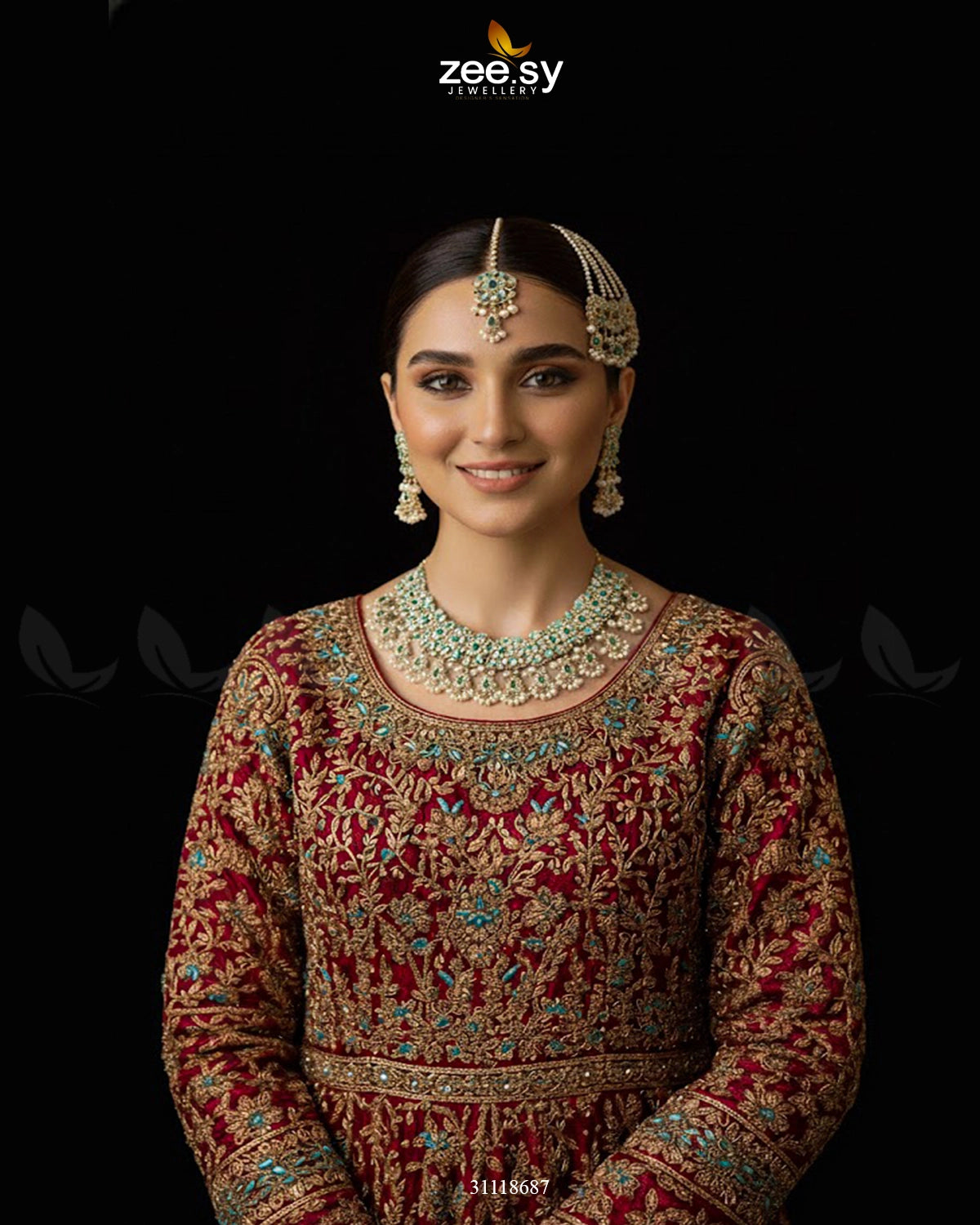 Dynasty Bridal Necklace Set Golden Feroza Blue - Zeesy Jewellery