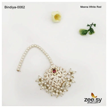 Regal Pearl Drop Traditional Bindiya Meena White Red bindiya - Zeesy Jewellery Pakistan | Premium Artificial & Imitation Jewellery