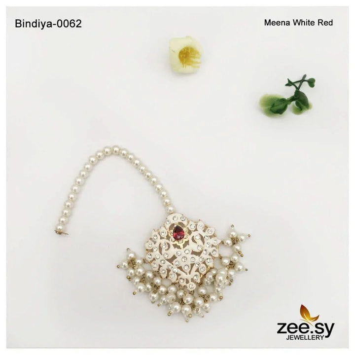 Regal Pearl Drop Traditional Bindiya Meena White Red bindiya - Zeesy Jewellery Pakistan | Premium Artificial & Imitation Jewellery