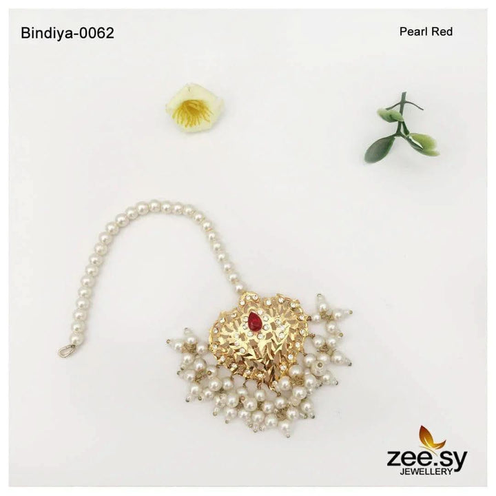 Regal Pearl Drop Traditional Bindiya Pearl Red bindiya - Zeesy Jewellery Pakistan | Premium Artificial & Imitation Jewellery