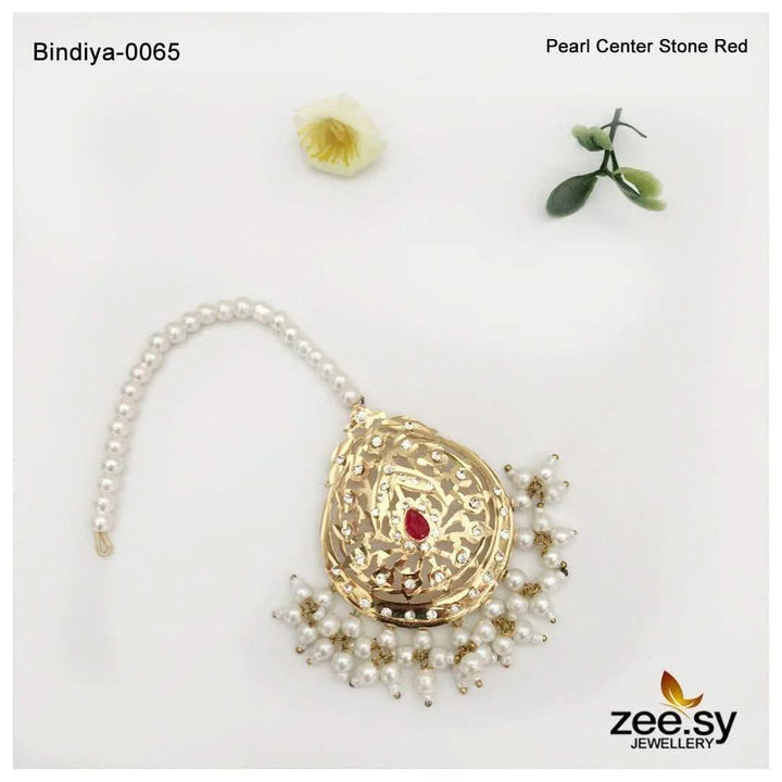 Bindiya-0065 Pearl Center Stone Red bindiya - Zeesy Jewellery Pakistan | Premium Artificial & Imitation Jewellery