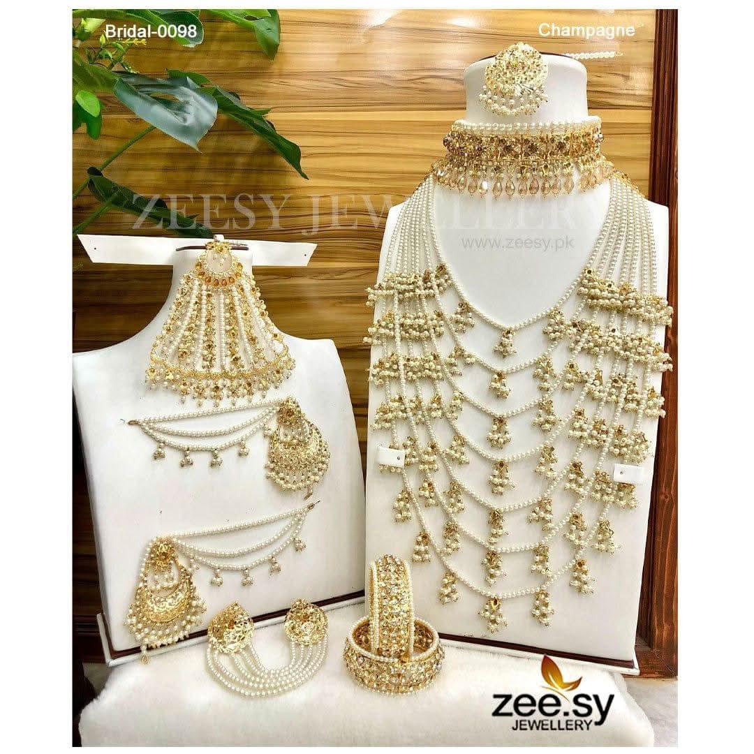 Bridal-0098 Champagne Bridal Set - Zeesy Jewellery Pakistan | Premium Artificial & Imitation Jewellery