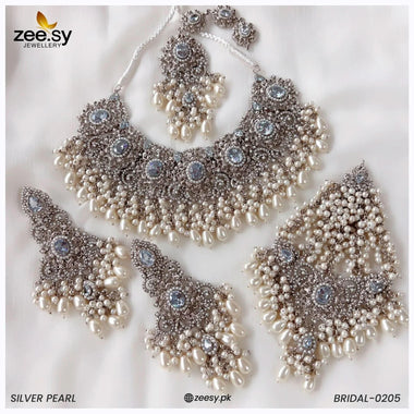 BRIDAL-0205 Silver Pearl Bridal Set - Zeesy Jewellery Pakistan | Premium Artificial & Imitation Jewellery