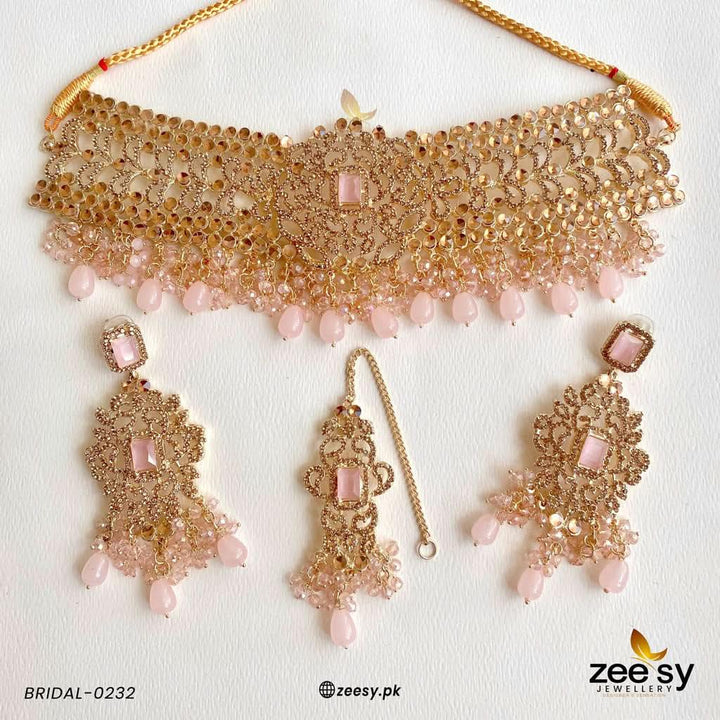 BRIDAL-0232 Mint Pink Bridal Set - Zeesy Jewellery Pakistan | Premium Artificial & Imitation Jewellery